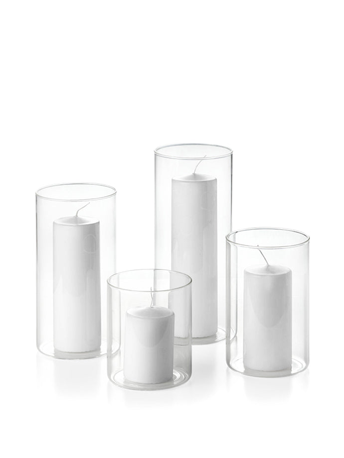 12 Round Pillar Candles and Cylinder Vases