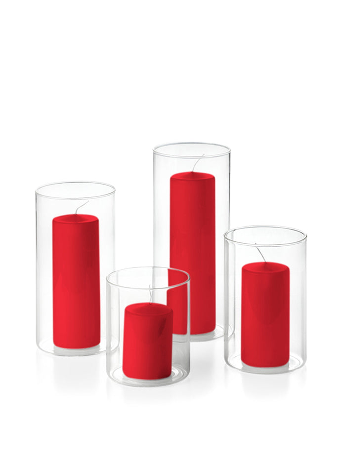 12 Round Pillar Candles and Cylinder Vases