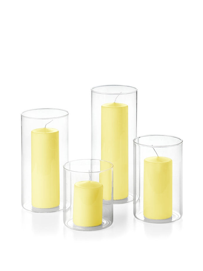 12 Round Pillar Candles and Cylinder Vases