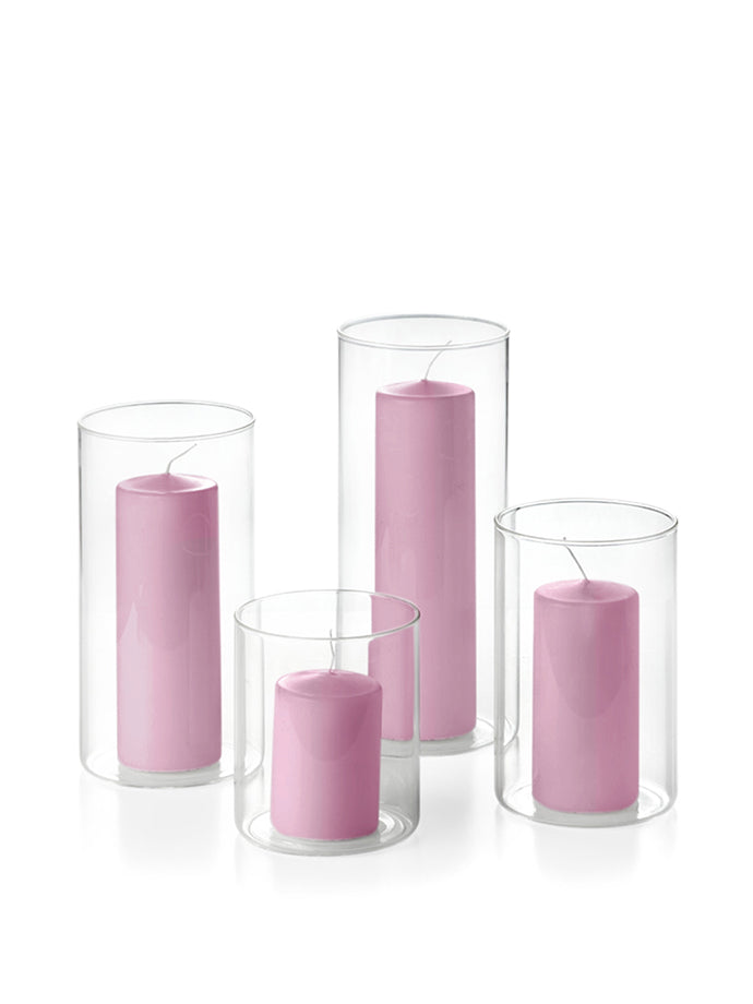 12 Round Pillar Candles and Cylinder Vases