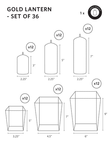 Yummi Candles - 36 Slim Pillar Candles and Black Luxus Lantern - Info