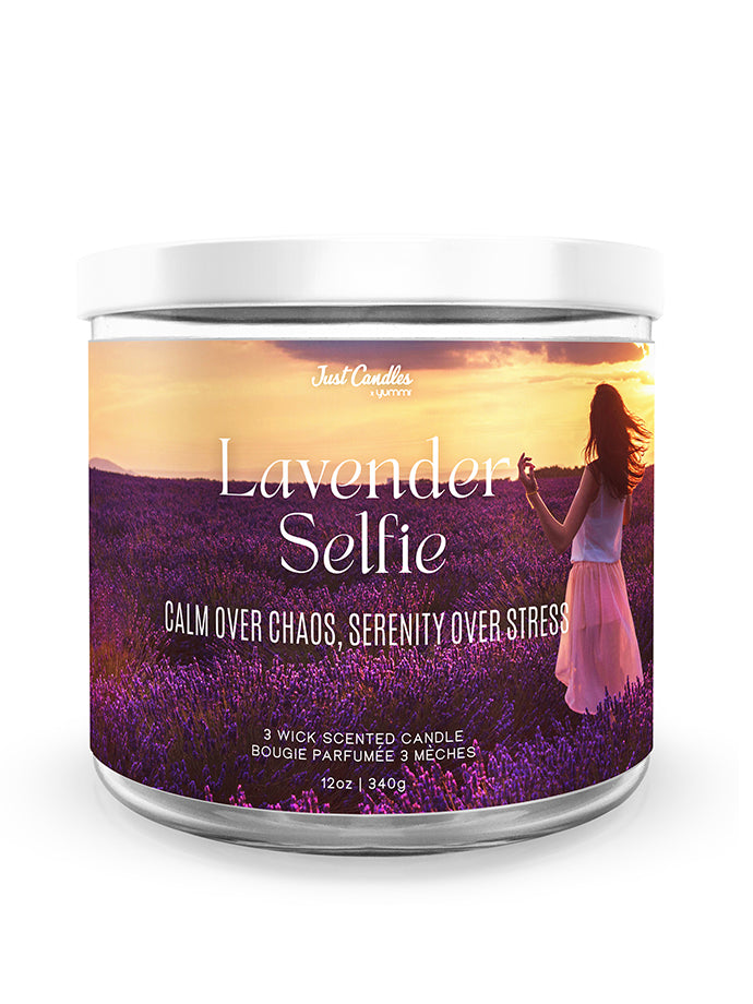 Tarro con aroma a lavanda para selfies de 3 mechas y 12 oz de Just Candles