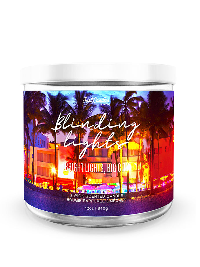 Tarro perfumado de 3 mechas y 12 oz de Just Candles Blinding Lights