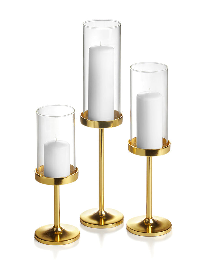 Yummi Candles - 36 Slim Pillar Candles, 36 Cylinder Vases and 36 Gold Vevo Pedestals