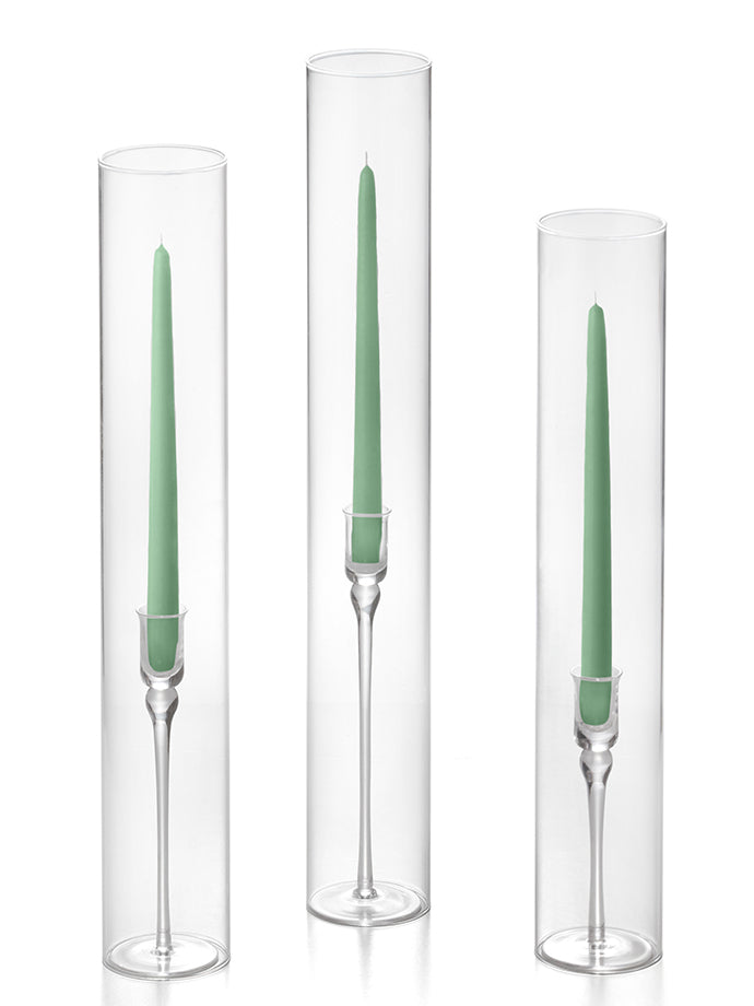 12 Taper Candles, 12 Glass Chimneys and 12 Aura Taper Holders