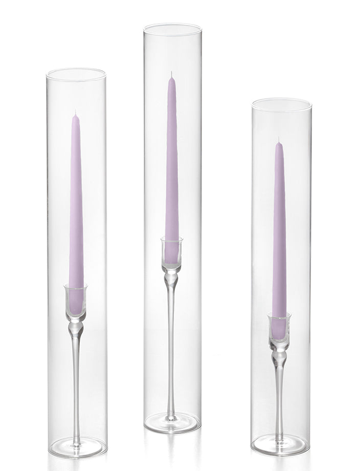 12 Taper Candles, 12 Glass Chimneys and 12 Aura Taper Holders