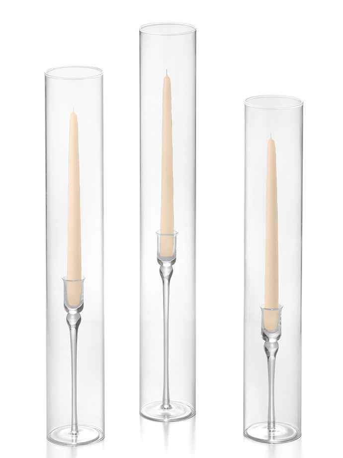 12 Taper Candles, 12 Glass Chimneys and 12 Aura Taper Holders