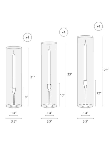 Yummi Candles - 12 Taper Candles, 12 Glass Chimneys and 12 Aura Taper Holders - Info