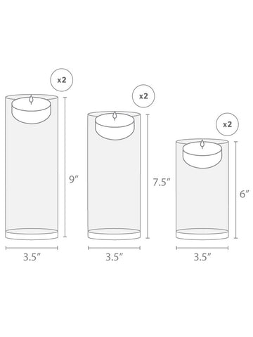 Yummi Candles - 6 Floating Candles and Cylinder Vases - Info