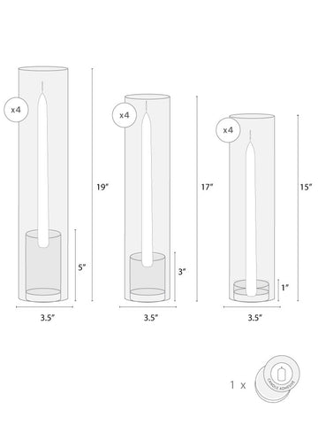 Yummi Candles - 12 Taper Candles, 12 Glass Chimneys and 12 Glass Taper Holders - Info