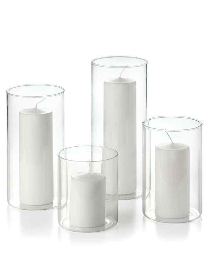 12 Round Pillar Candles and Cylinder Vases