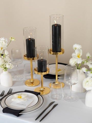 Yummi Candles - 12 Slim Pillar Candles, 12 Cylinder Vases and 12 Gold Vevo Pedestals - Lifestyle - 5