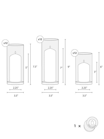 Yummi Candles - 36 Slim Pillar Candles and Cylinder Vases - Info