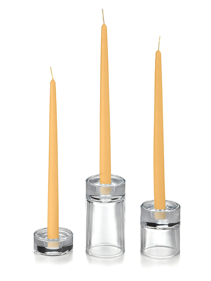 12 Taper Candles and 12 Glass Taper Holders