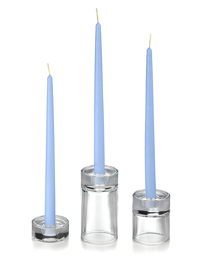 12 Taper Candles and 12 Glass Taper Holders