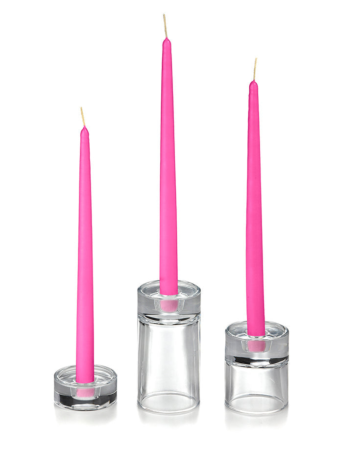 12 Taper Candles and 12 Glass Taper Holders