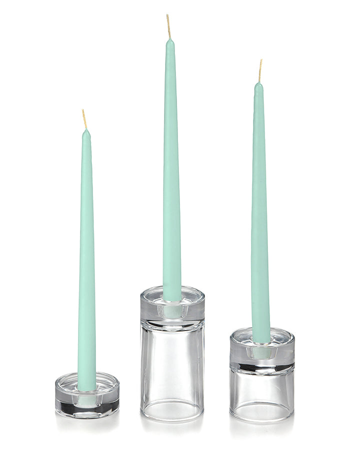 12 Taper Candles and 12 Glass Taper Holders