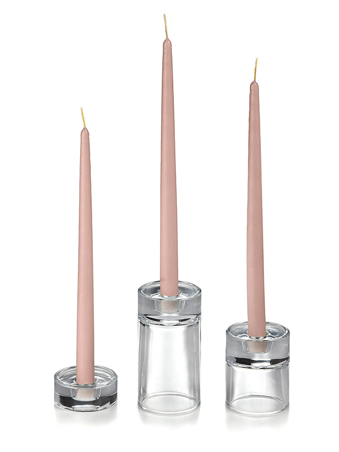 12 Taper Candles and 12 Glass Taper Holders