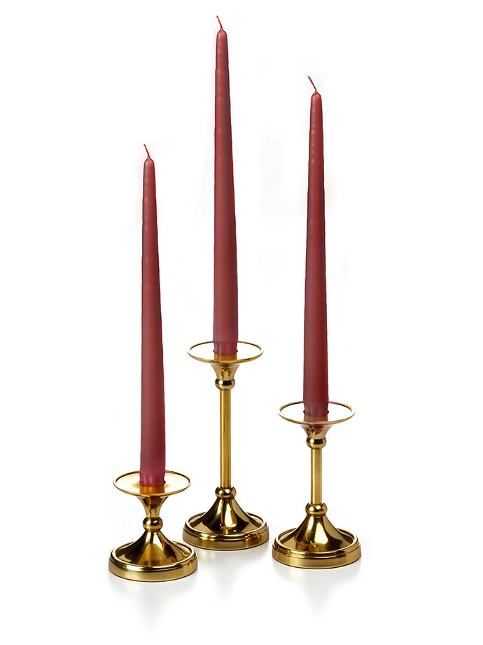 12 Taper Candles and 12 Gold Timeless Taper Holders