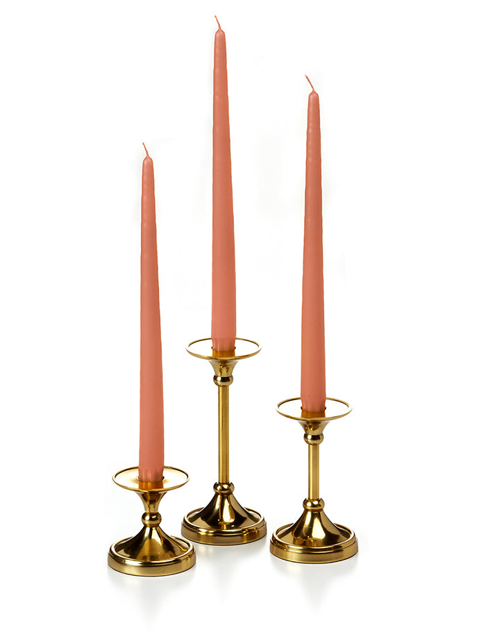 12 Taper Candles and 12 Gold Timeless Taper Holders