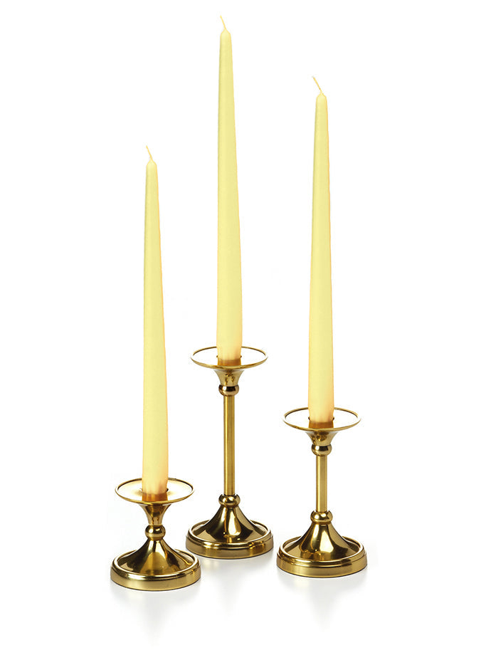 12 Taper Candles and 12 Gold Timeless Taper Holders