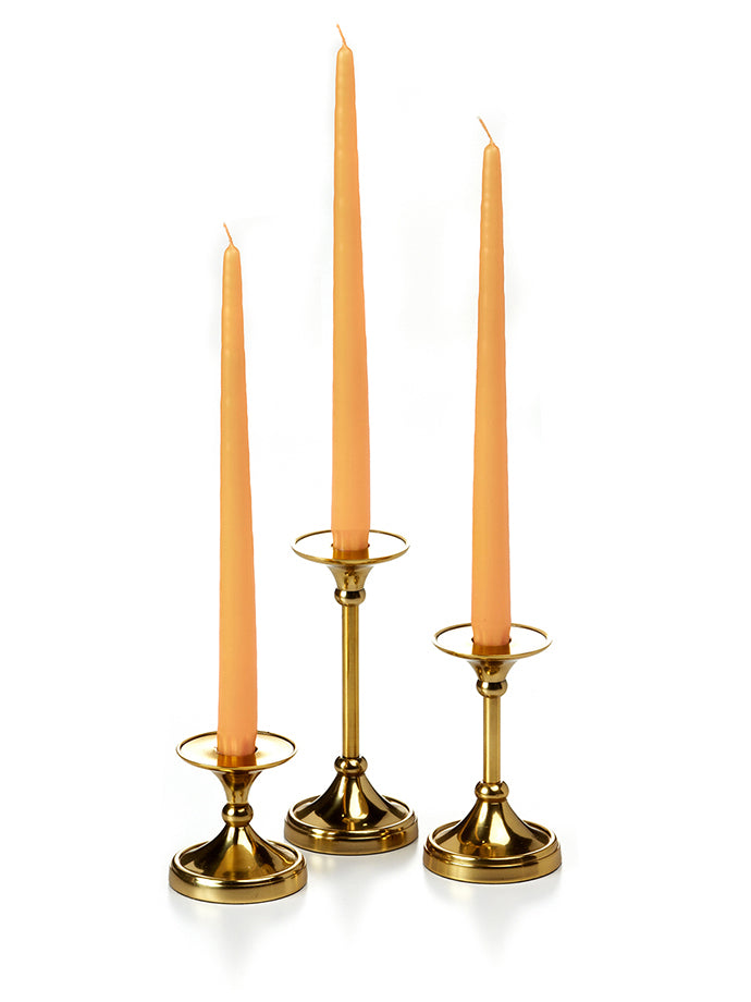 12 Taper Candles and 12 Gold Timeless Taper Holders