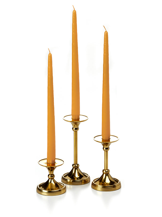 12 Taper Candles and 12 Gold Timeless Taper Holders