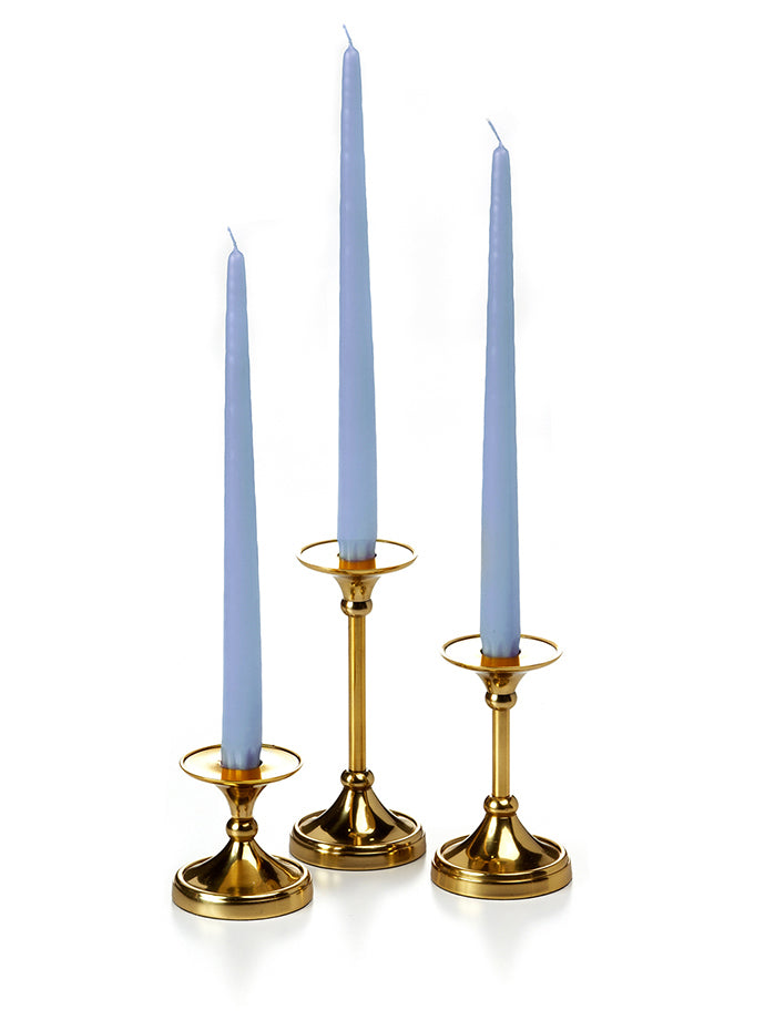 12 Taper Candles and 12 Gold Timeless Taper Holders