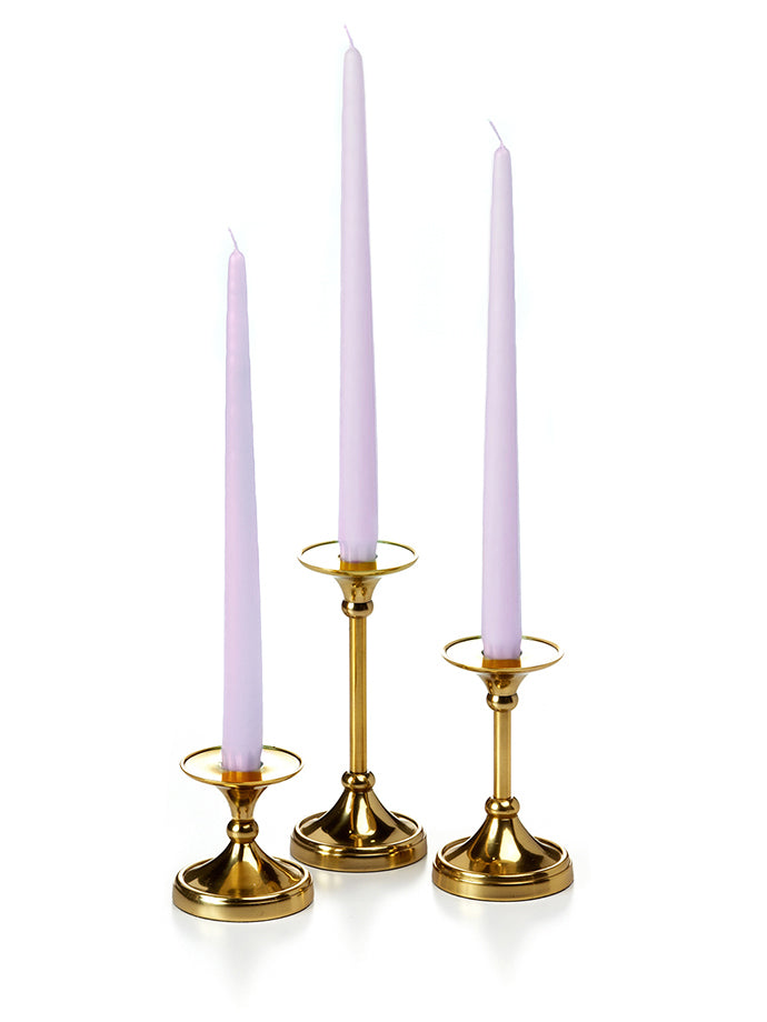 12 Taper Candles and 12 Gold Timeless Taper Holders