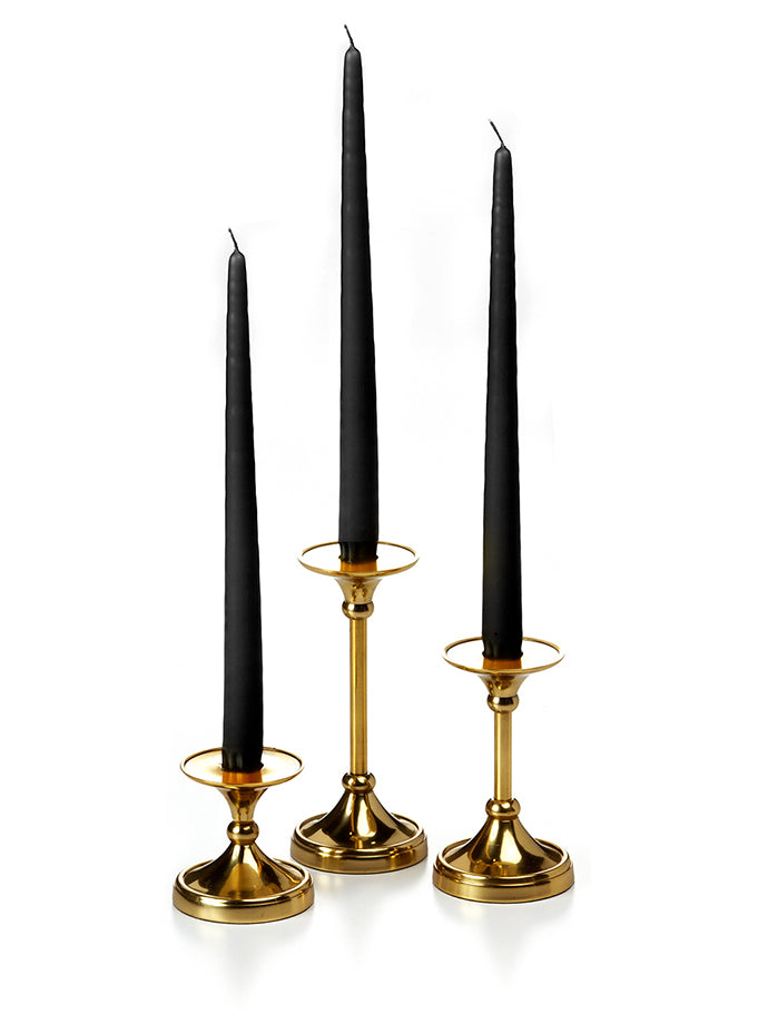 12 Taper Candles and 12 Gold Timeless Taper Holders