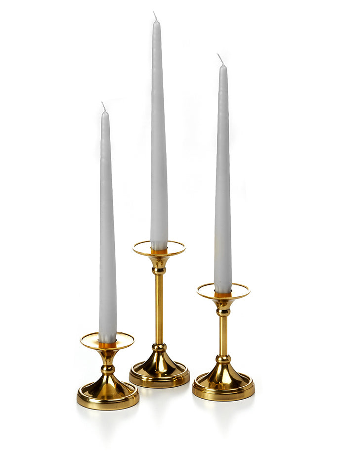 12 Taper Candles and 12 Gold Timeless Taper Holders