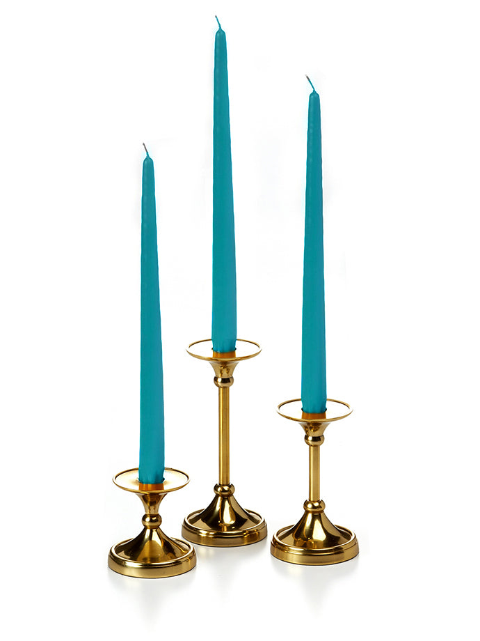 12 Taper Candles and 12 Gold Timeless Taper Holders