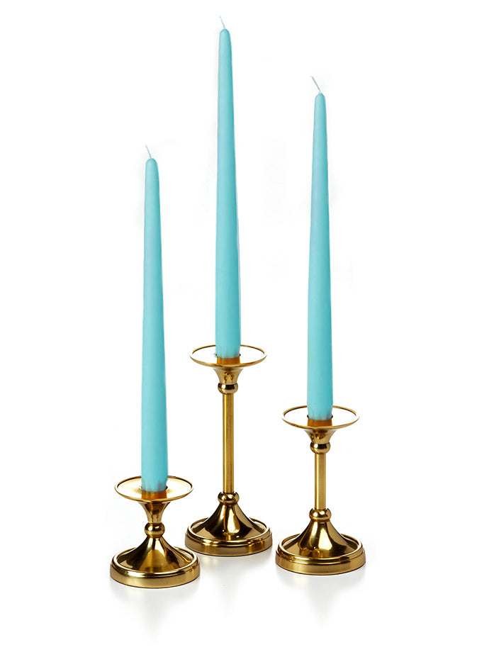 12 Taper Candles and 12 Gold Timeless Taper Holders