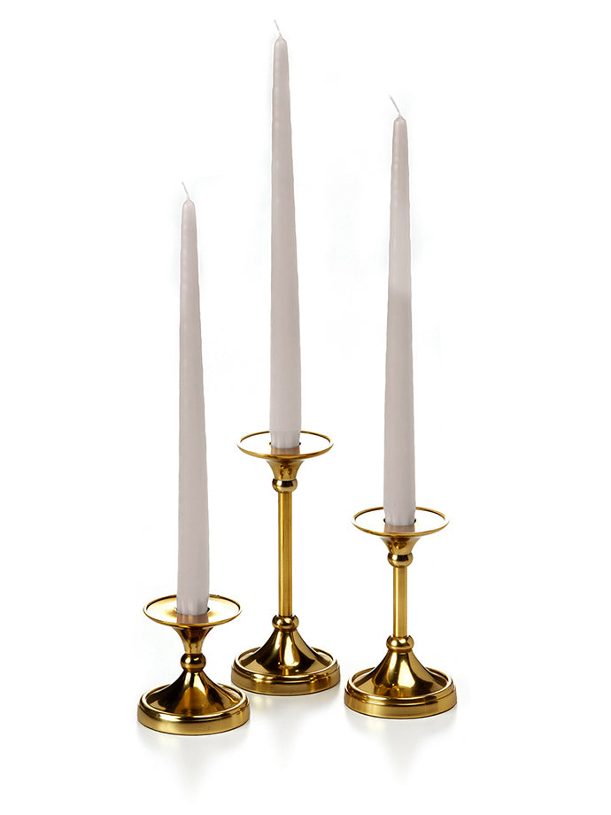 12 Taper Candles and 12 Gold Timeless Taper Holders