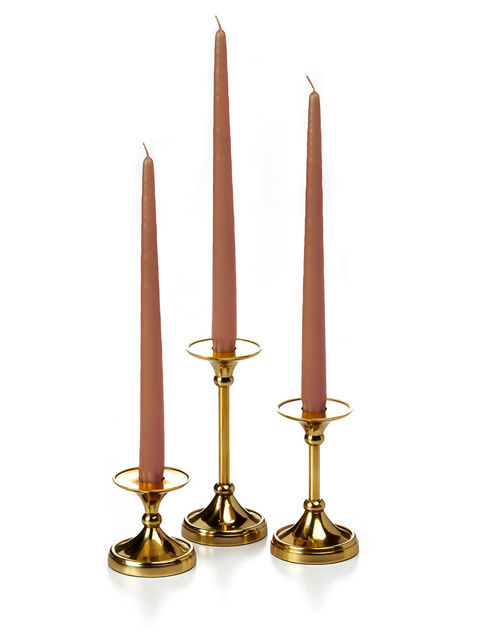 12 Taper Candles and 12 Gold Timeless Taper Holders