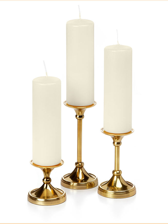 12 Slim Pillar Candles and 12 Gold Timeless Pillar Holders