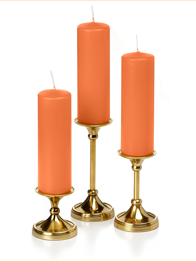 12 Slim Pillar Candles and 12 Gold Timeless Pillar Holders