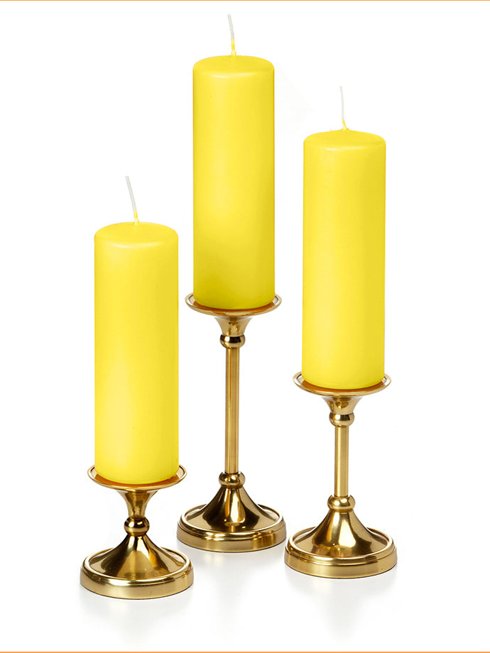 12 Slim Pillar Candles and 12 Gold Timeless Pillar Holders