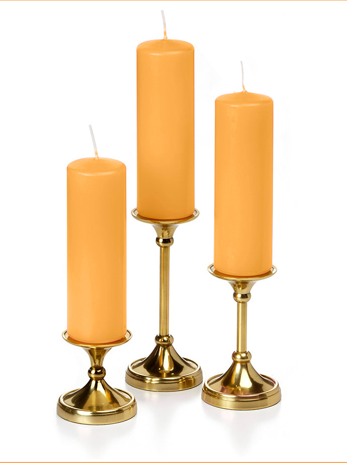 12 Slim Pillar Candles and 12 Gold Timeless Pillar Holders