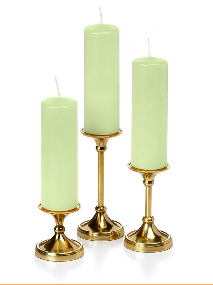 12 Slim Pillar Candles and 12 Gold Timeless Pillar Holders