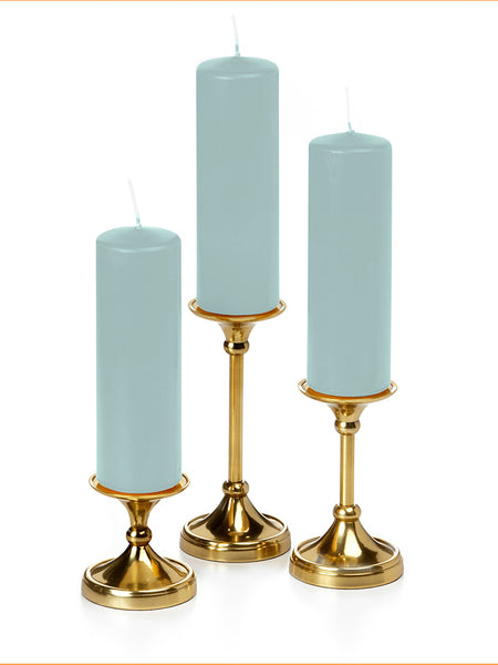 12 Slim Pillar Candles and 12 Gold Timeless Pillar Holders – Yummicandles