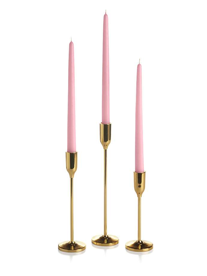 12 Taper Candles and 12 Gold Virtu Candlesticks