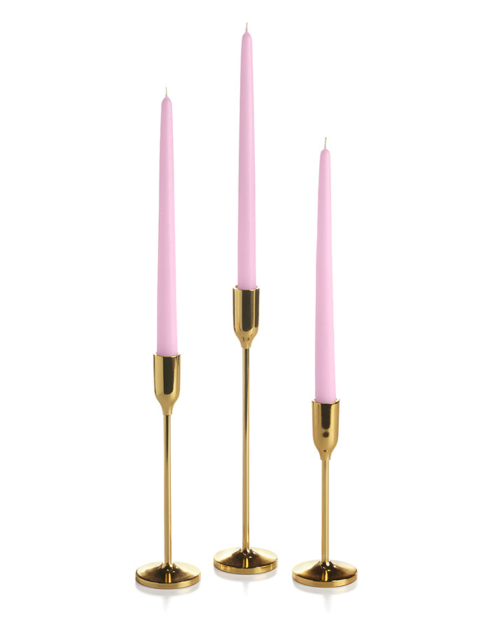 12 Taper Candles and 12 Gold Virtu Candlesticks