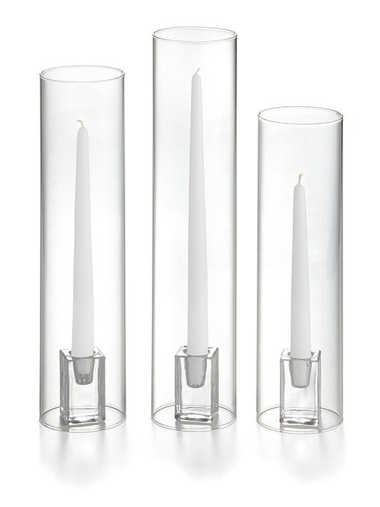 36 Taper Candles, 36 Glass Chimneys and 36 Square Block Holders