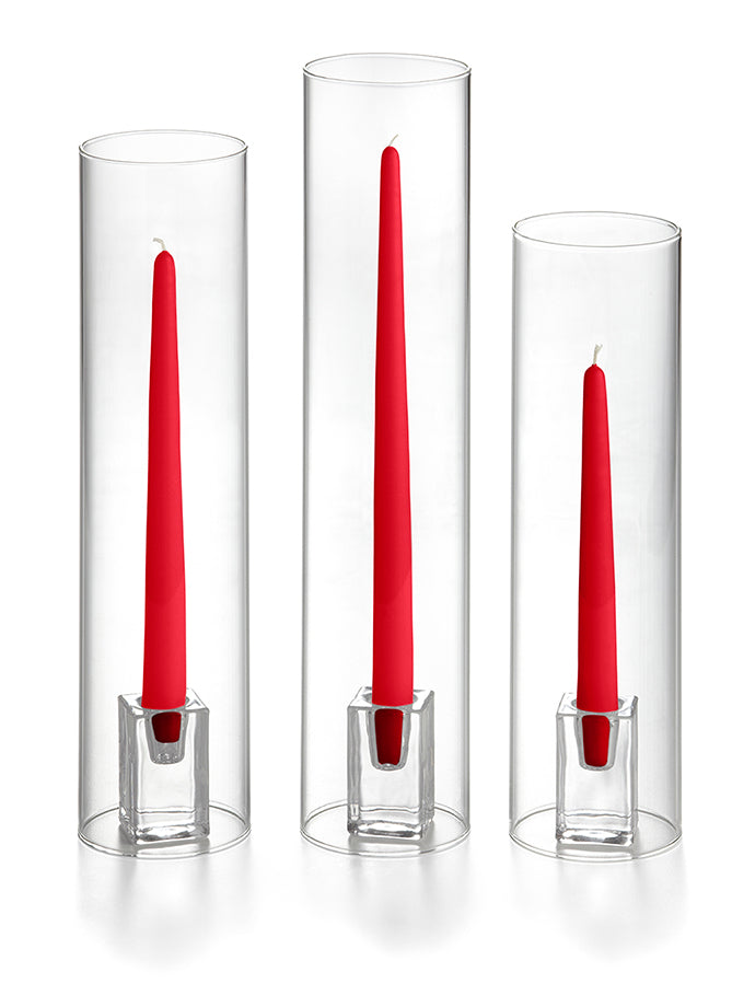 36 Taper Candles, 36 Glass Chimneys and 36 Square Block Holders