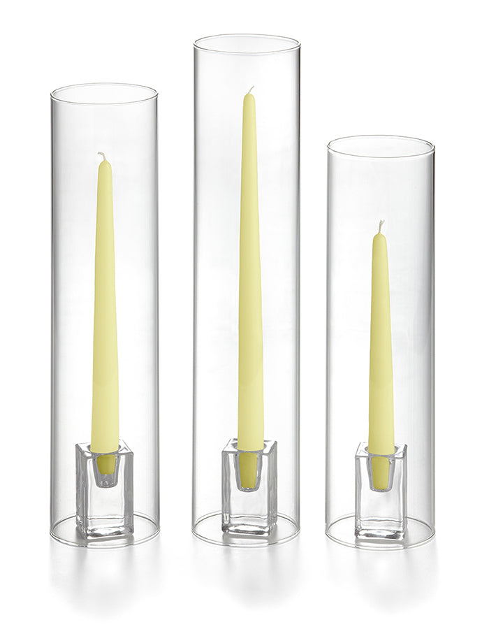 36 Taper Candles, 36 Glass Chimneys and 36 Square Block Holders