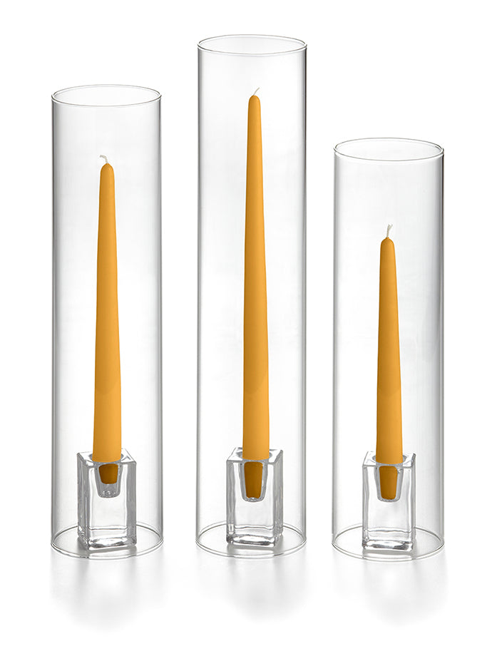 36 Taper Candles, 36 Glass Chimneys and 36 Square Block Holders