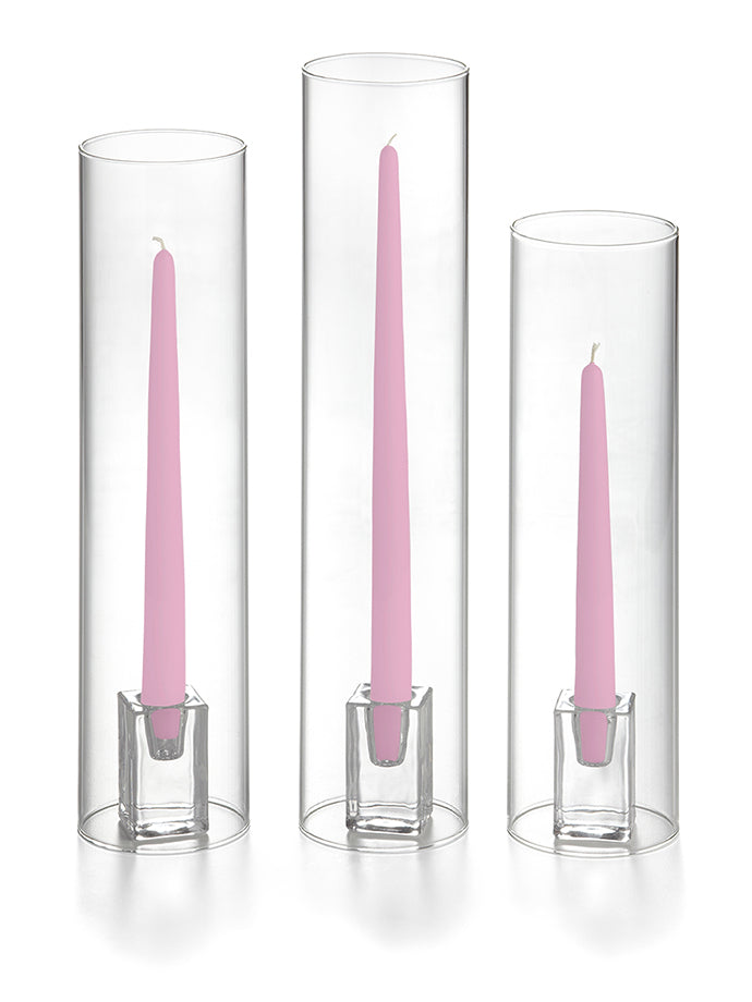 36 Taper Candles, 36 Glass Chimneys and 36 Square Block Holders