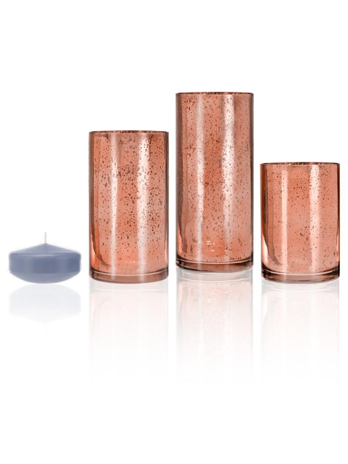 3" Floating Candles and Rose Gold Metallic Cylinders Lilac