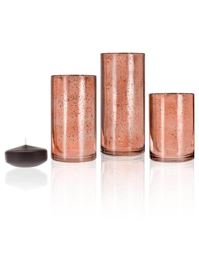 3" Floating Candles and Rose Gold Metallic Cylinders Chocolate